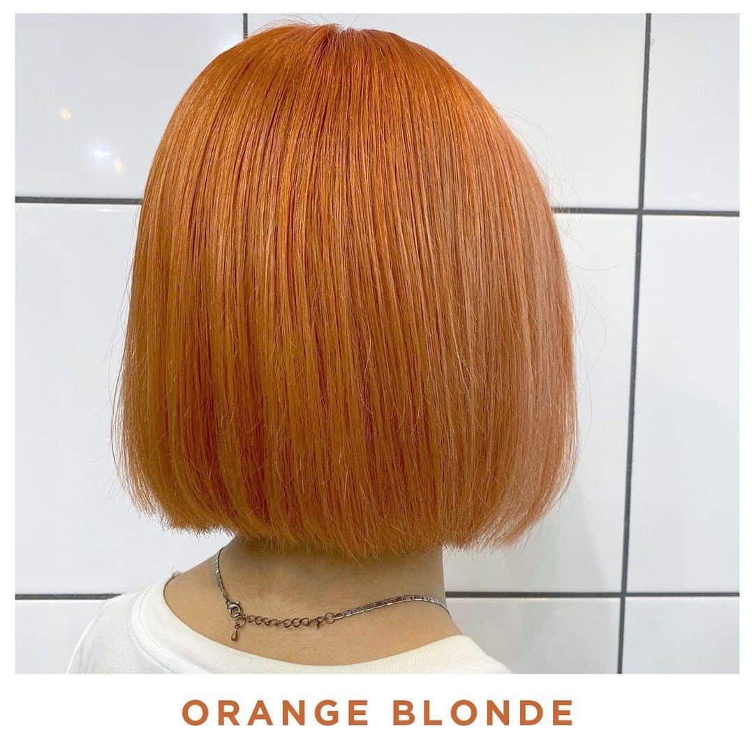 アディクシーカラー(ミルボン) のインスタグラム：「《外国人風オレンジブロンド》 ﻿ 外国人の赤毛のような、鮮やかすぎず透明感のあるハイトーンのオレンジカラーです🍊 ﻿ ﻿ ＜レシピ＞ ﻿ ・根本 　﻿ （ペールオレンジ：13スモーキートパーズ）：レッド＝（10：1）：10%  ﻿ 　OXY 3% ﻿ ﻿ ・毛先 　﻿ 　ペールオレンジ 　﻿ 　OXY 3% ﻿ ﻿ Designed by @kosakanaction ﻿」