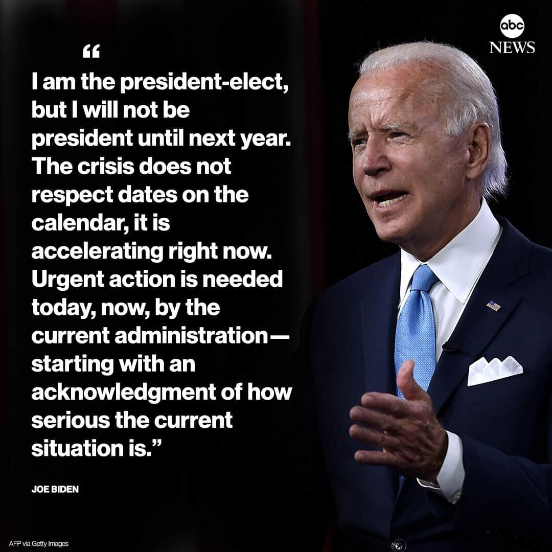 ABC Newsさんのインスタグラム写真 - (ABC NewsInstagram)「President-elect Joe Biden issues statement on the pandemic: "I will not be president until next year. The crisis does not respect dates on the calendar, it is accelerating right now. Urgent action is needed today, now, by the current administration." #joebiden #covid19 #coronavirus #pandemic」11月14日 6時20分 - abcnews