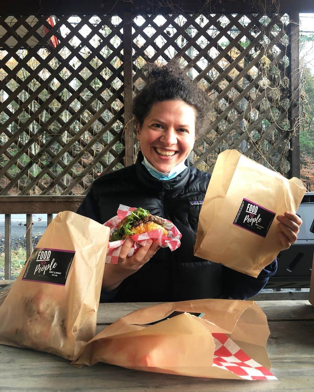 Grace Bonneyのインスタグラム：「The very happy face of @turshen while eating @foodpluspeople_ ‘s takeout dinner tonight at @figandpigcatering - they are here all day! Come by tonight to get the greatest food you’ll find in town. Accord NY tonight only! Details at @foodpluspeople_」