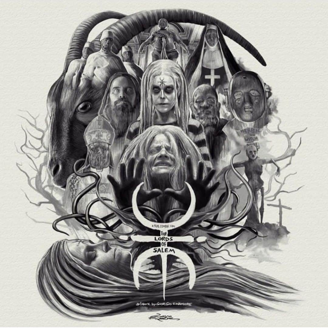 ロブ・ゾンビのインスタグラム：「Once again it’s FAN ART FRIDAY! For this special Friday the 13th edition we spotlight THE LORDS OF SALEM! ☠️ I you see your work let us know in the comments. 🐐 🧙‍♀️ #thelordsofsalem #fanartfriday #sherimoonzombie #robzombie #jeffdanielphillips #megfoster #kenforee #deewallace #patquinn #whythegoat」