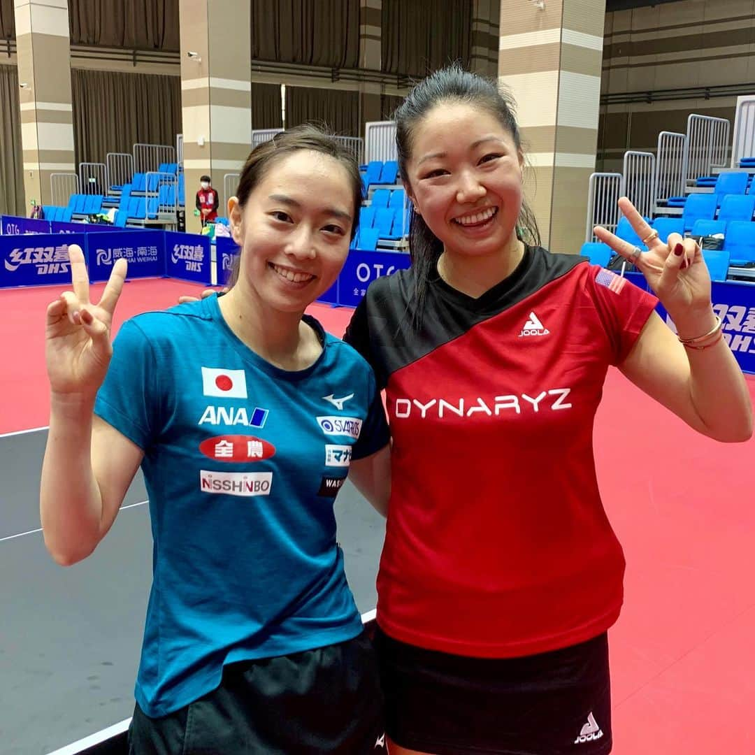 リリー・チャンのインスタグラム：「Arigato Kasumi-Chan for the AMAZING practice! ‘Twas an honor 🤩 @kasumi.ishikawa_official   #RESTART #ITTFWorldCup #tabletennis #pingpong #tokyo2021 #kawaii」