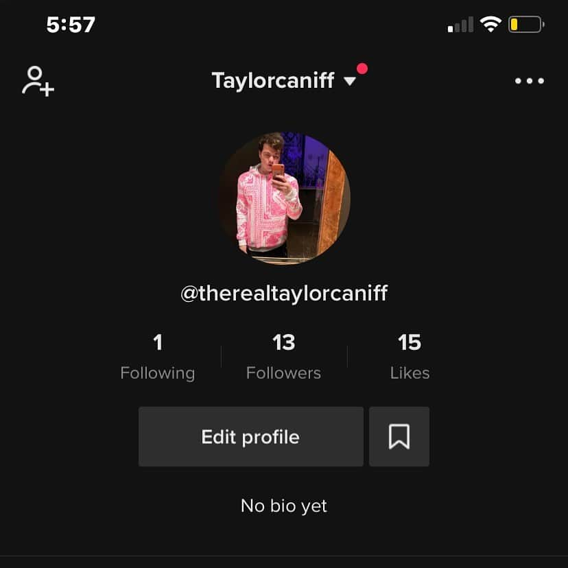 テイラー・カニフのインスタグラム：「just made a new tik tok account follow me links in my bio ❤️🥳」