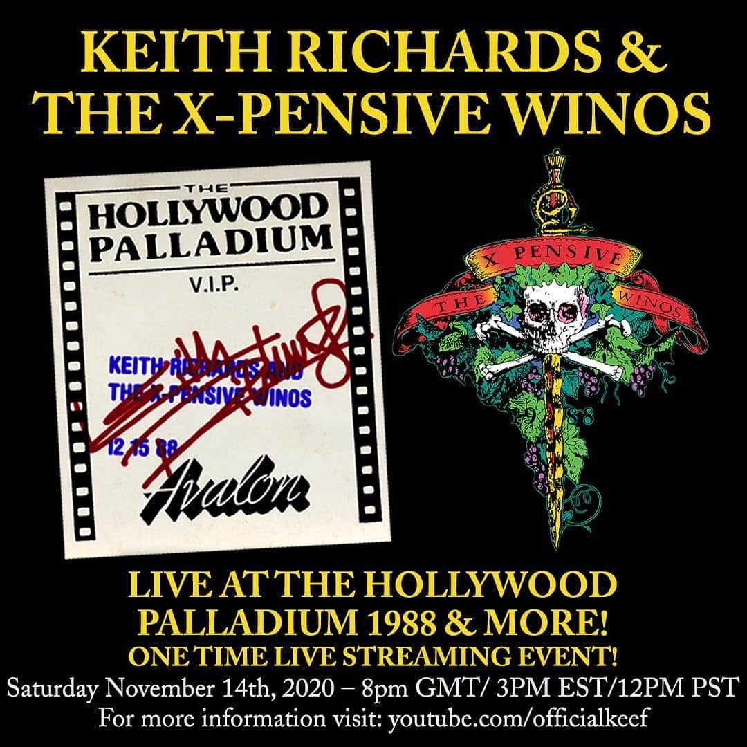 キース・リチャーズさんのインスタグラム写真 - (キース・リチャーズInstagram)「To celebrate today’s release of ‘Keith Richards & The X-Pensive Winos – Live at The Hollywood Palladium’, head over to Keith’s Official YouTube channel [youtube.com/officialkeef] tomorrow at 12PM PST / 3PM EST / 8PM GMT for the ‘Live at the Hollywood Palladium’ one time live streaming event.   In the meantime don’t forget to order your copy of the live album at the link in bio!」11月13日 22時55分 - officialkeef