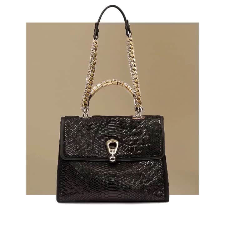のインスタグラム：「For the #FW2021 collection the iconic Faubourg bag goes bold with the new special python effect lamination and jewel handles with crystal details.  Shop via link in bio  . . . #ErmannoScervino #FW2021 #Faubourg #Bag #Accessories」