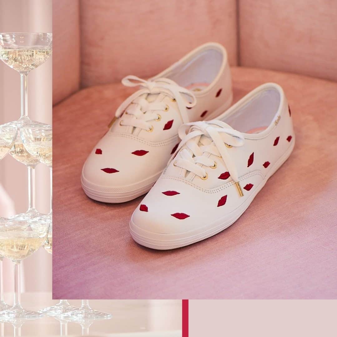 Kedsのインスタグラム：「A smattering of smooches in elegant embroidery give our effortlessly cool Champion sneaker a distinctive twist of @katespadeny glamour. They’re infinitely wearable and incredibly pairable—and that’s not just lip service.」