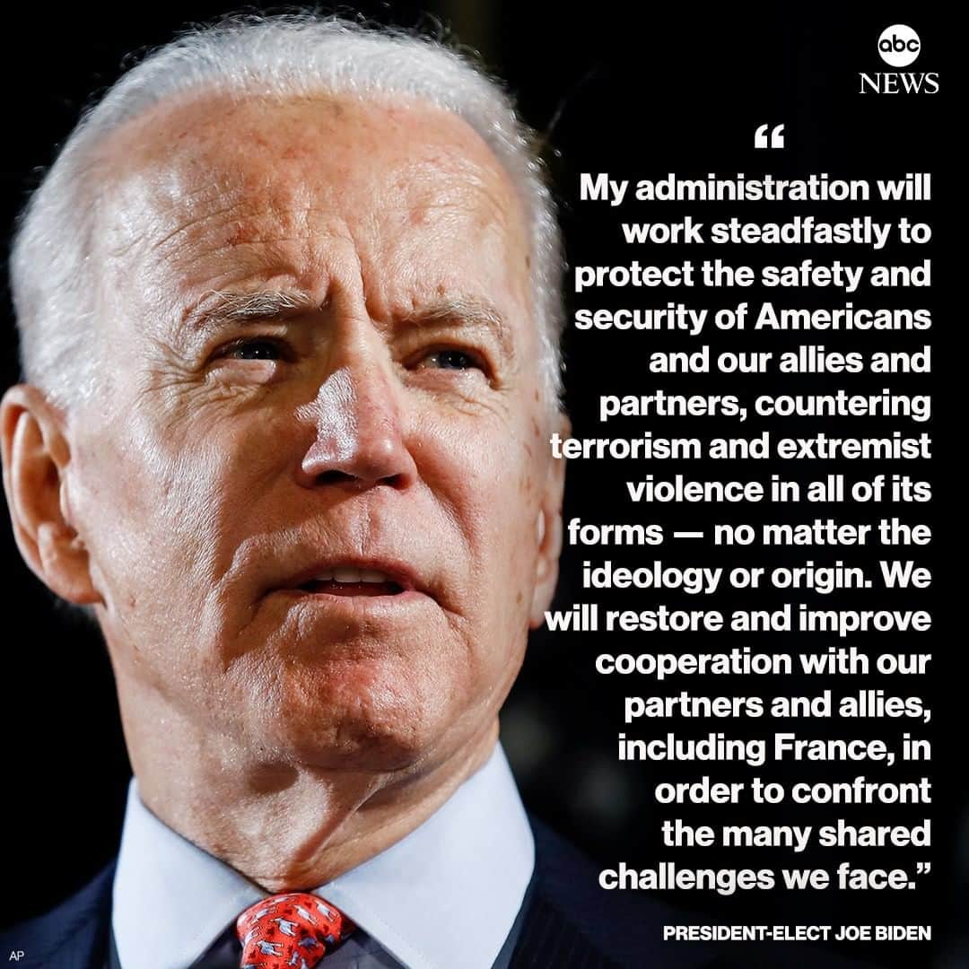 ABC Newsさんのインスタグラム写真 - (ABC NewsInstagram)「President-elect Joe Biden: “Today, Jill and I join with the people of France in marking five years since the horrific ISIS terrorist attacks in Paris, which took the lives of 130 innocent people and wounded nearly 500 others. This was an assault not just on the people of Paris but against our common humanity and shared values.” #france #paris #joebiden」11月13日 23時40分 - abcnews