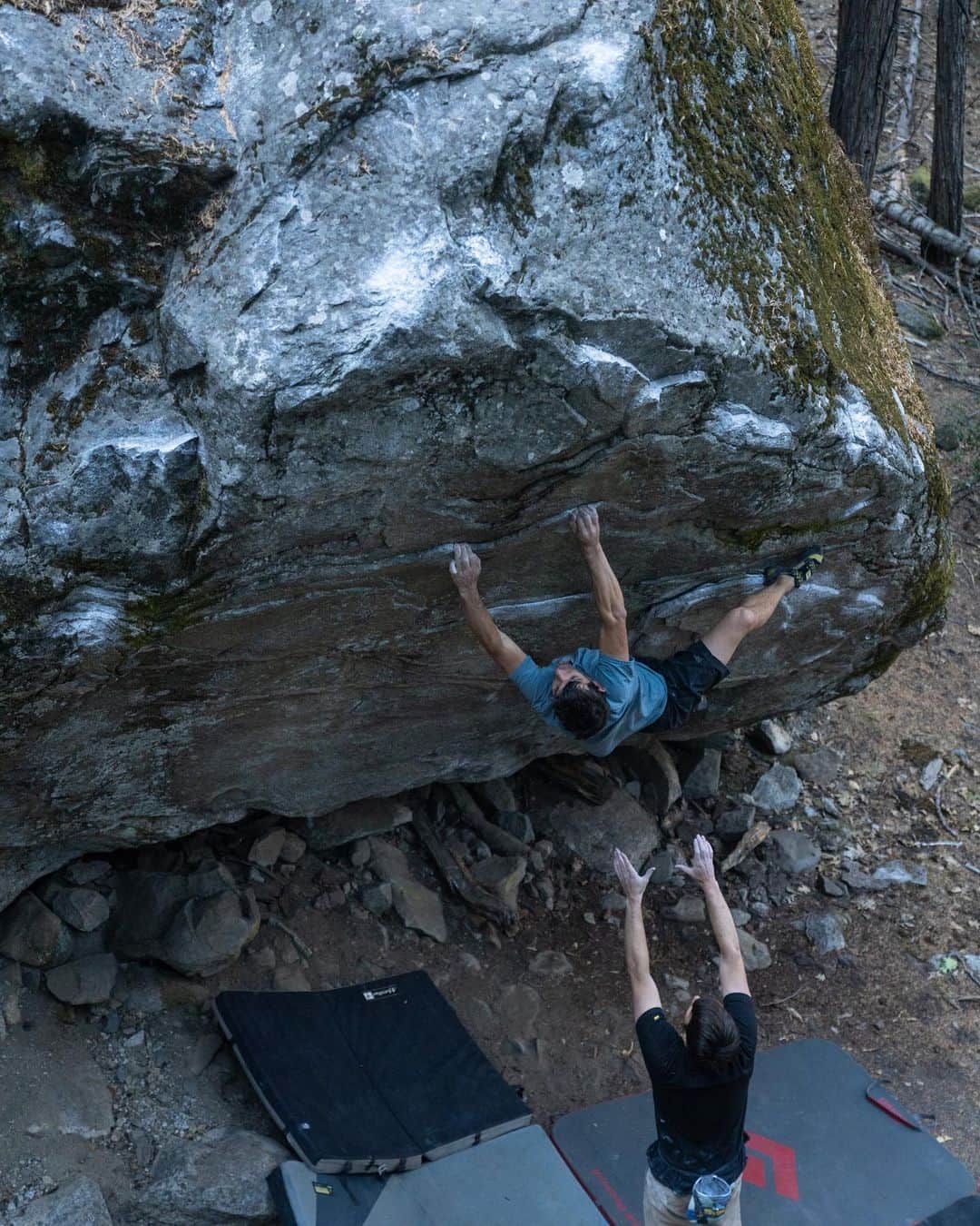 アレックス・オノルドのインスタグラム：「I’ve been bouldering a bunch in Yosemite this season, partially because I don’t have any particular big wall goals this year and partially because there’s a new bouldering guidebook. It’s great to finally have a comprehensive guide available - there’re so many incredible boulders scattered all over the Valley floor. There’s a link in my bio for anyone who wants the book - it’s really well done. Photos, and guidebook, by @james_lucas, @shannonekj, @kimbroughclimbs @yosemitevalleybouldering  (The photos are on variations to the King, V6/V7ish)」
