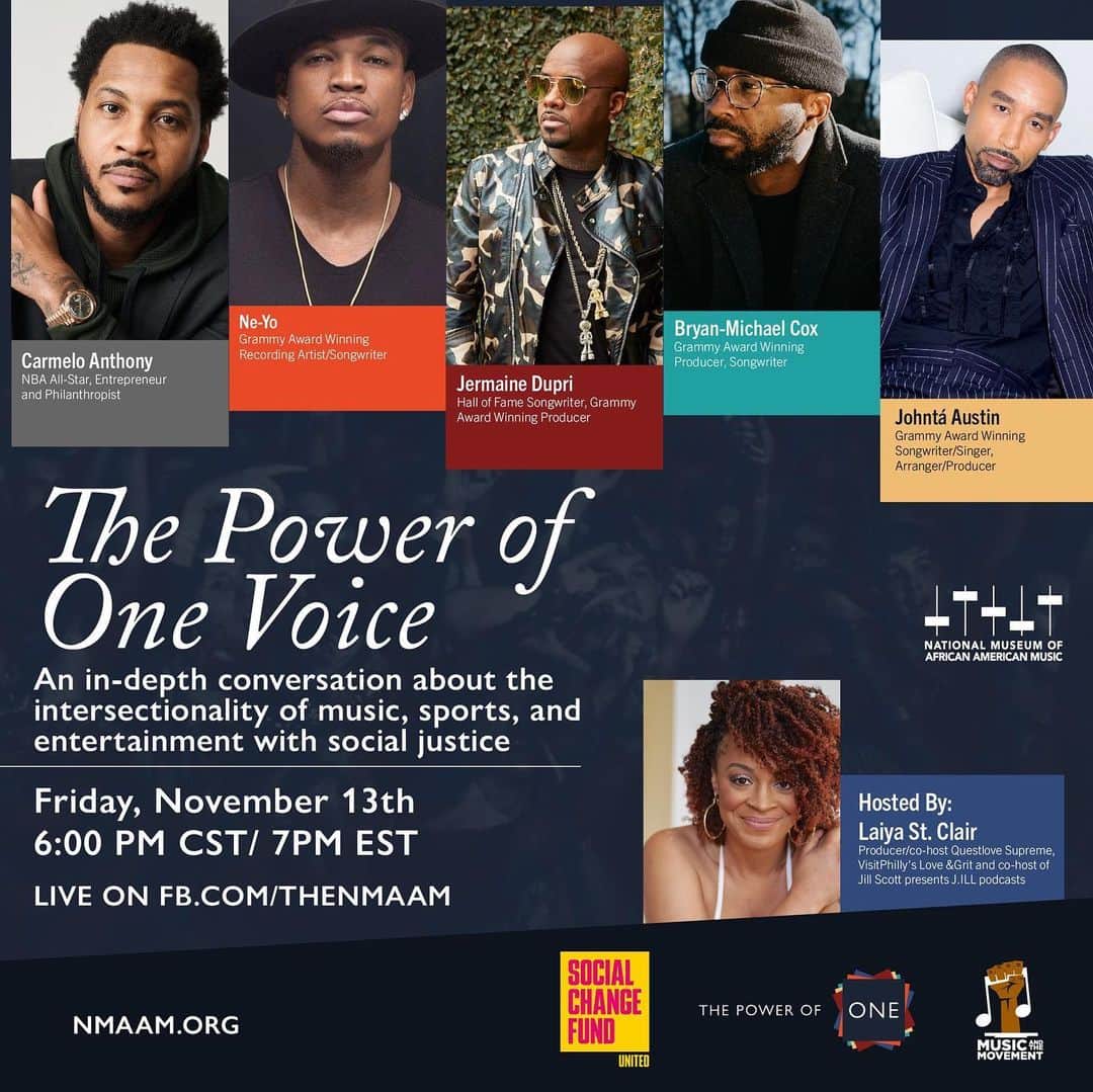 NE-YOのインスタグラム：「Let’s talk about how to use the POWER of our community and voices! It’s SO important now more than ever ✊🏾 Tune into #ThePowerofOneVoice TONIGHT at 7PM EST on FB Live fb.com/thenmaam」
