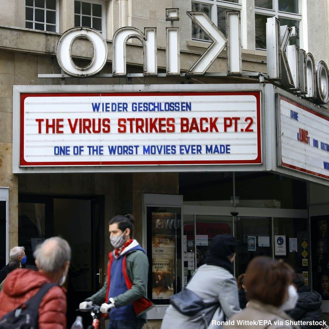 ABC Newsさんのインスタグラム写真 - (ABC NewsInstagram)「A cinema in Stuttgart, Germany, has a sign reading "The Virus Strikes Back." Germany’s disease control center is reporting a new daily record of coronavirus infections as the country nears the halfway point of recent lockdown measures. #covid19 #coronavirus #europe #germany #lockdown⁠ ⁠ Read the latest on the pandemic at LINK IN BIO.」11月14日 3時02分 - abcnews