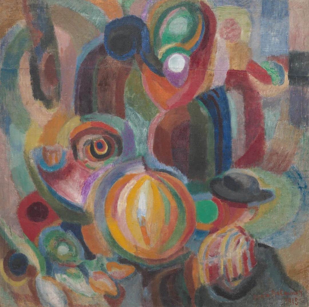ニューヨーク近代美術館のインスタグラム：「“Color is the skin of the world.”  Sonia Delaunay-Terk reflected the modern world by capturing its colors, shapes, sounds, and movements. Whirling shades of yellow, orange, red, blue, and green create an abstract impression of this busy Portuguese market, referenced in the painting's title.  In celebration of #ChildrensBookWeek, take a fanciful journey through the artist's works in Sonia Delaunay: A Life of Color by @cmanes and @fatinharamos. Get your copy at the link in our bio! --- [Sonia Delaunay-Terk. “Portuguese Market.” 1915. Oil and wax on canvas; Illustration by Fatinha Ramos in “Sonia Delaunay: A Life in Color,” author Cara Manes] #SoniaDelaunayTerk #SoniaDelaunay #ALifeInColor」