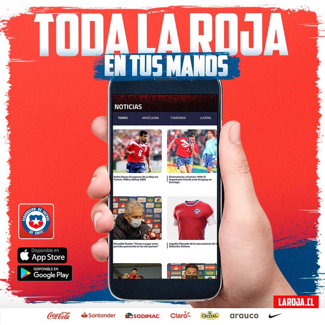 サッカーチリ代表チームさんのインスタグラム写真 - (サッカーチリ代表チームInstagram)「📲 APP LA ROJA OFICIAL  Todo lo que quieres saber sobre 🇨🇱 #LaRoja en una aplicación: 👥 Ultimas noticias del mercado de fichajes, 📆calendario de partidos, 📰crónicas en vivo, 🗒 alineaciones, 👤 perfil de los jugadores, 🎥videos, ✨ filtros, 📊 estadísticas, y las últimas noticias de tus competiciones favoritas. 😍  #app #descarga #noticias #matchday #seleccionchilena #chilevsperu」11月14日 7時31分 - laroja