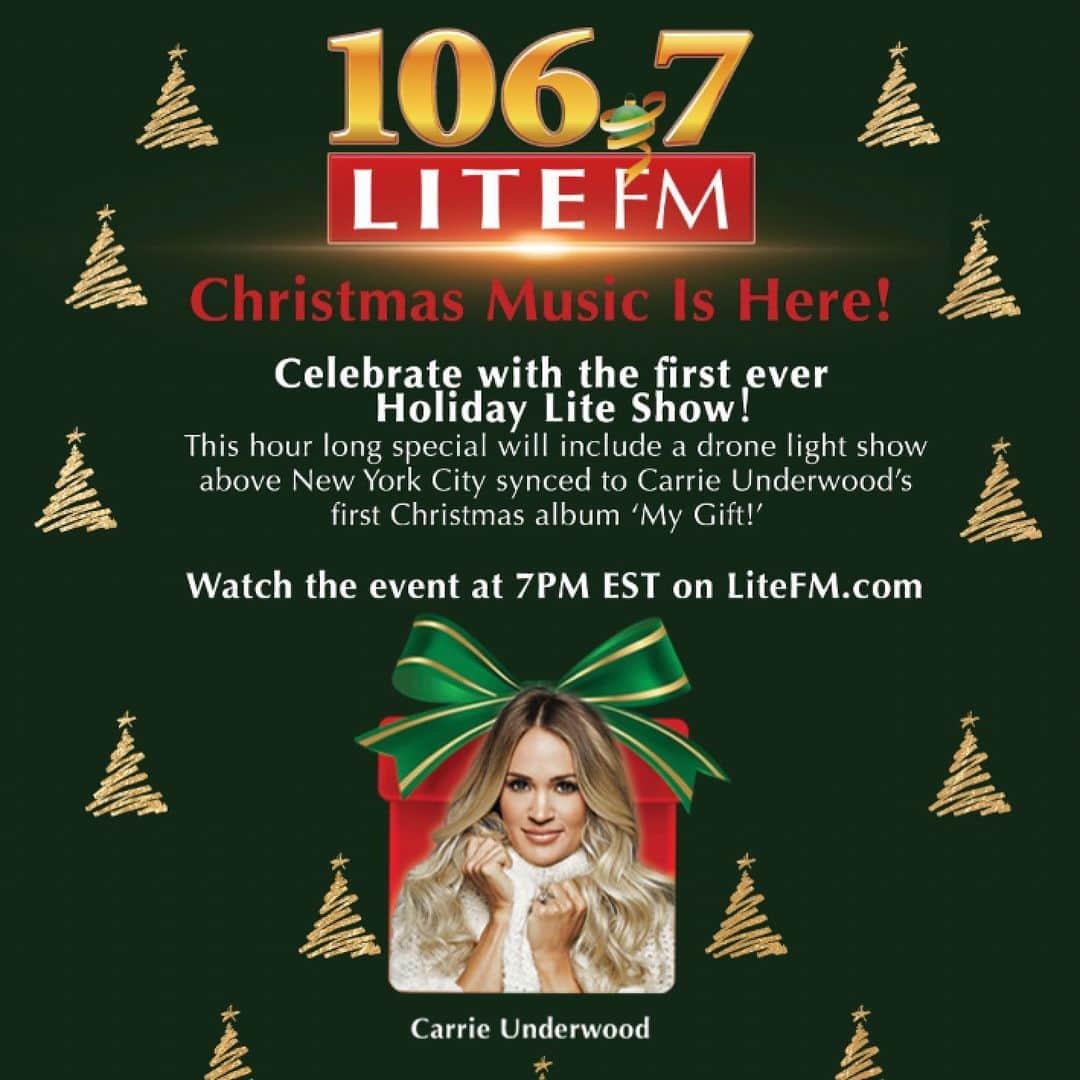 キャリー・アンダーウッドさんのインスタグラム写真 - (キャリー・アンダーウッドInstagram)「Watch @1067LiteFM’s “Holiday LITE Show Special” beginning tonight  at 7 p.m. ET at litefm.com including a holiday light show synced to a medley from Carrie’s #MyGift! 🎁✨#LiteFMChristmas -TeamCU」11月14日 9時02分 - carrieunderwood