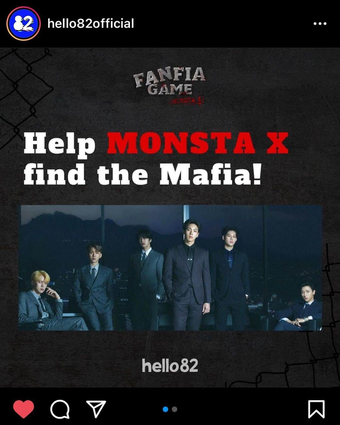 Jaeyoon Choiのインスタグラム：「hello82.tv 첫번째 이벤트! “FANFIA GAME” - Help MONSTA X find the Mafia!  LIVE on hello82.tv ⏰11/24, 11AM KST  #monstax #hello82 #hola82 #oi82 #ahlan82 #annyon82」