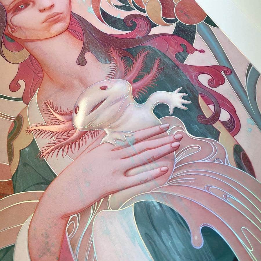 HYPEBEASTさんのインスタグラム写真 - (HYPEBEASTInstagram)「@hypebeastart: @jamesjeanart recently took to IG to share details on his forthcoming print edition titled 'Lady with Axolotl.' The work is an homage to Leonardo da Vinci’s 'Lady with an Ermine' portrait from 1489-90. The original portrait featured a young woman named Cecilia Gallerani from the Milanese court who married the Duke of Milan. The duke, who was da Vinci’s patron for 18 years, was nicknamed “the white ermine” — a mythical beast. The portrait is just one of only four portraits of women painted by da Vinci. The print will be available for 24 hours starting at 8:00 AM PST on November 17 and ending at 7:59 AM PST on November 18.⁠⠀ Photo: James Jean」11月14日 13時47分 - hypebeast