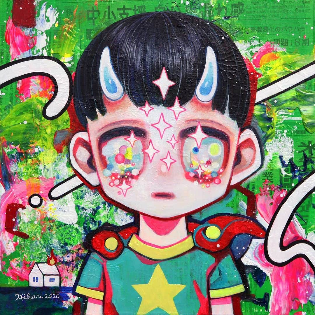 下田ひかりさんのインスタグラム写真 - (下田ひかりInstagram)「Small new painting entitled “One Day” for the Art Collector Starter Kit group show @coreyhelfordgallery 💚💚💚  I posted more details about this piece on my website!  The gallery is having a virtual opening today, November 14th at 1PM PST on their page!!📲😍 #hikarishimoda #art #painting #anime #manga」11月15日 0時06分 - hikarishimoda