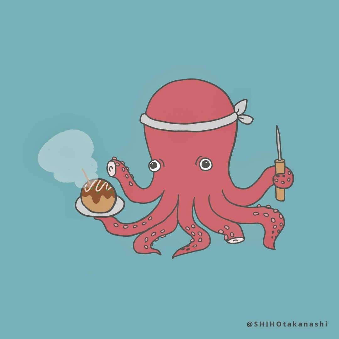 小鳥遊しほのインスタグラム：「食欲で我を忘れてたタコさん  たこ焼きは、うまい。  #イラスト #お絵描き #たこ焼き  #illustration #illust #illustrator」