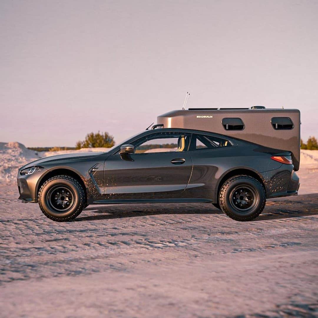 HYPEBEASTさんのインスタグラム写真 - (HYPEBEASTInstagram)「@hypebeastcarclub: Concept car designer @bradbuilds is back with another off-road creation that blends the sportiness of the @bmw M4 with the functionality of a camper, all in an off-road package. The render maintains most of the M4’s aggressive front and side profile but adds the extra ruggedness of increased ride height, a wider stance, and chunky BFGoodrich tires. The rear gets drastically different as the back seats to the trunk have been removed to accommodate an extended camping trailer. It’s said to include a bed, kitchenette, and a pair of solar panels.⁠⠀ Photo: BradBuilds」11月14日 18時12分 - hypebeast