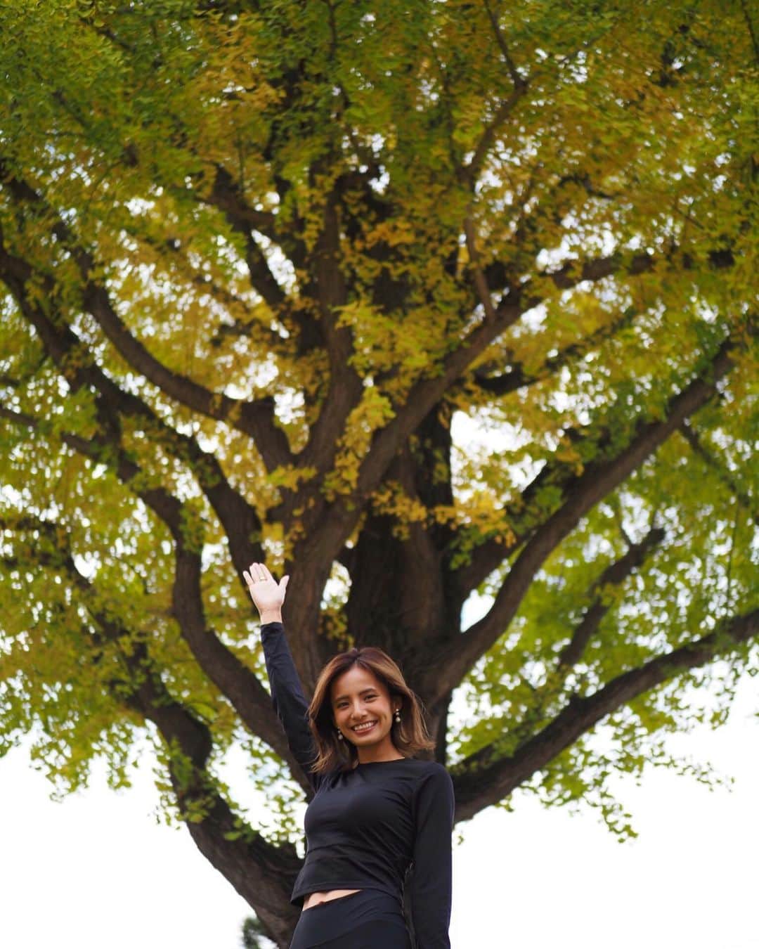 佐野千晃のインスタグラム：「大きな木を見ると写真を撮りたくなってしまうのはあたしだけかな🌳﻿ ﻿ 自然ってたまに怖いけど自然ってほんとに素晴らしいと思ってる🤤誰﻿ ﻿ 紅葉🍁が綺麗な季節だから紅葉🍁ランしたうぃ﻿ ﻿ #run #running #marathon #フルマラソン #マラソン #マラソン女子 #人生自由自在 #走る女子 #ファッション #ウェア #楽しく走る #ランニング #ジョギング #木 #紅葉」