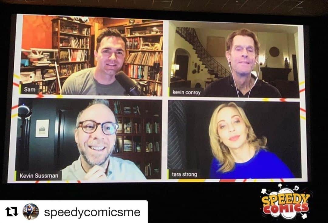 ケヴィン・サスマンのインスタグラム：「This was so much fun! Looking forward to next time in-person! #Repost @speedycomicsme with @get_repost ・・・ We are down at @theroxycinemas @citywalkdubai and the first panel for the day: featuring Kevin Conroy, @tarastrong and @switwer1 with guest moderator @kevsussman just wrapped up ....what an incredible conversation we all just experience 😍😎🔥👍🏻  Did you get a chance to talk to your favourite voice actor ? Tag us so that we can reshare your post 😍🔥😎🤘🏻  #dubai #mydubai #speedycomicsme #citywalkdubai #theroxycinemas #speedycomicscon #speedycc #scc #voiceactors #tarastrong #samwitwer #kevinsussman #kevinconroy #meetandgreet #awesomness #wow」