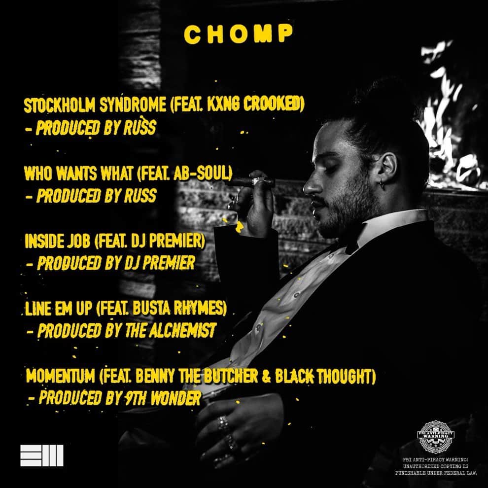 DJプレミアさんのインスタグラム写真 - (DJプレミアInstagram)「@Russ's Rap EP - "CHOMP" Droppin Nov. 17th... Peep The Track List @djpremier @bustarhymes @blackthought @souloho3 @getbenny @kxngcrooked @alanthechemist @9thwonder」11月15日 5時16分 - djpremier
