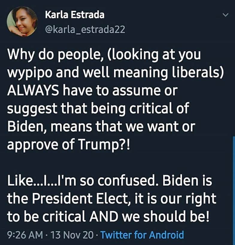 マット・マクゴリーのインスタグラム：「Repost @karla_estrada_222  # The status quo BEFORE 45 was fucked up and it’s certainly not going to fix itself. Putting a ballot in a box is ONE tool. The whole purpose of activism and organizing is to build a vision and push the country AND politicians to do things that actually serve the people. To create a world beyond what they envision. They don’t do it willingly, and even if they wanted to (which 99% of the time they don’t) they wouldn’t even have the power to do so if it wasn’t for organizers (mostly BIPOC people) who make it possible by building mass movements. Bernie was my favorite choice, but even if he won you better believe I’d be pushing him too. This is how every worthwhile instance of social progress has come to fruition in this country. Otherwise we’d still be saying “All men were created equal” and nobody except wealthy white men would be able to vote. # So people getting upset that I’m not “giving Biden a chance” or worshipping him because he’s not a fascist really need to take a hard look in the mirror. My allegiance is to the people and my solidarity is with the most marginalized that the United States has ALWAYS oppressed. Trump did not create white supremacy, he only stoked it. But y’all want to get comfy and relax while the CONDITIONS that allowed Trump to get elected in the first place are still present. Undoing THAT is the work. And if white people on the left don’t get that, then we are going to keep repeating the same thing over and over. We need to make sure our visions liberate the most marginalized, not comfort the most privileged.」