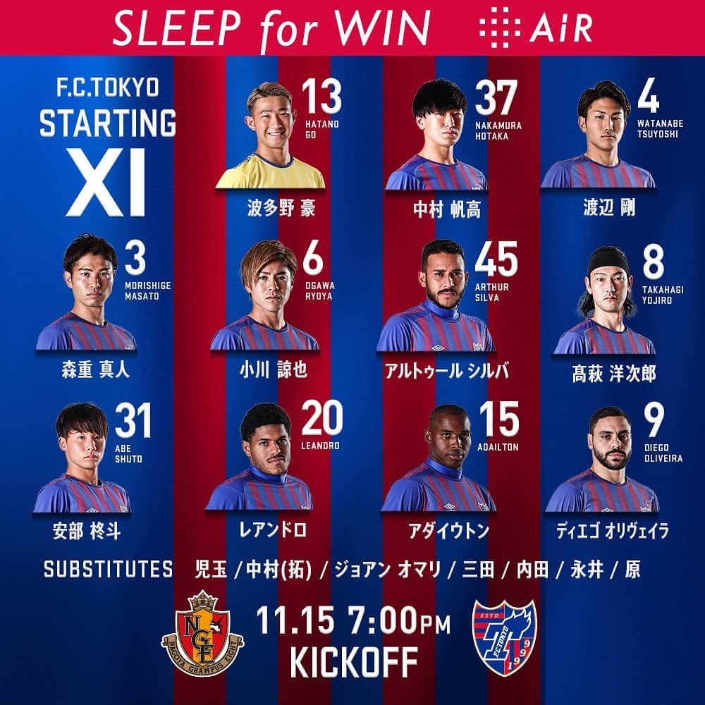 FC東京オフィシャルグッズさんのインスタグラム写真 - (FC東京オフィシャルグッズInstagram)「🔵🔴 #STARTINGXI #TokyoNagoya   vs #名古屋グランパス スターティングメンバーが発表されました!!🔵🔴 @fctokyoofficial  #AiR #STAYWITHTOKYO  #fctokyo #tokyo」11月15日 17時01分 - fctokyoofficial