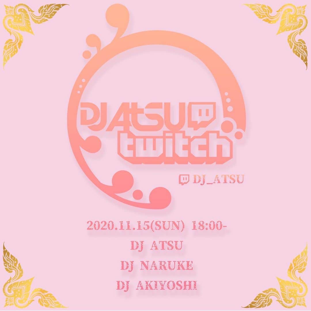 DJ ATSUのインスタグラム：「本日 18:00- 「ナルクルあきよし」開催！﻿ ﻿ DJ ATSU #Twitch﻿ https://twitch.tv/dj_atsu﻿ ﻿ ﻿ 本日限定のチャンネルポイントもありますのでご活用下さい。﻿ ・"NARUKE、クルクルしていいよ？"﻿ ・"AKIYOSHI、キメ顔していいよ？"﻿ ・"スクショ！"﻿ ﻿ またレギュラー成りのハードルとして、﻿ ・ビッツ 5000pt﻿ ・チャットコメント 5000チャット﻿ を目標にしております。﻿ ﻿ ※ レギュラー達成の際には、サブスクライバーの皆様に3人でのMIXデータをプレゼント致します!!﻿ ﻿ 是非ご協力ご支援頂けたらと思います！﻿ ﻿ ﻿ DJ ATSU﻿ Instagram : https://www.instagram.com/djatsu/﻿ ﻿ DJ NARUKE﻿ Instagram : https://www.instagram.com/y.naruke/﻿ ﻿ DJ AKIYOSHI﻿ Instagram : https://www.instagram.com/akiyo4/」