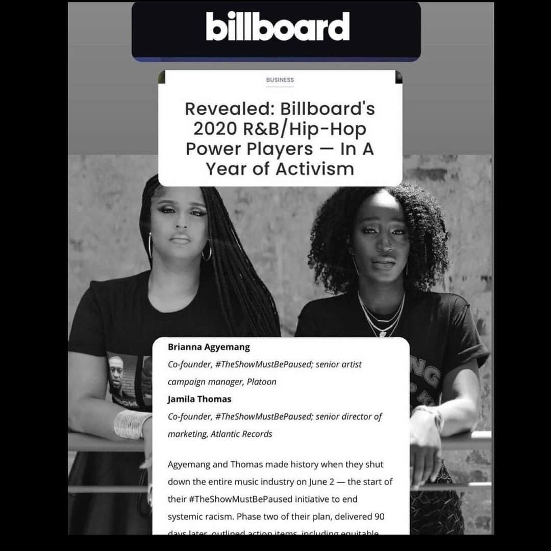 エブロ・ダーデンさんのインスタグラム写真 - (エブロ・ダーデンInstagram)「Billboard HipHop & RnB #PowerPlayers #Salute these Warriors!! Founders of #TheShowMustBePaused ... @bri_anna @imjamilat」11月16日 4時41分 - oldmanebro