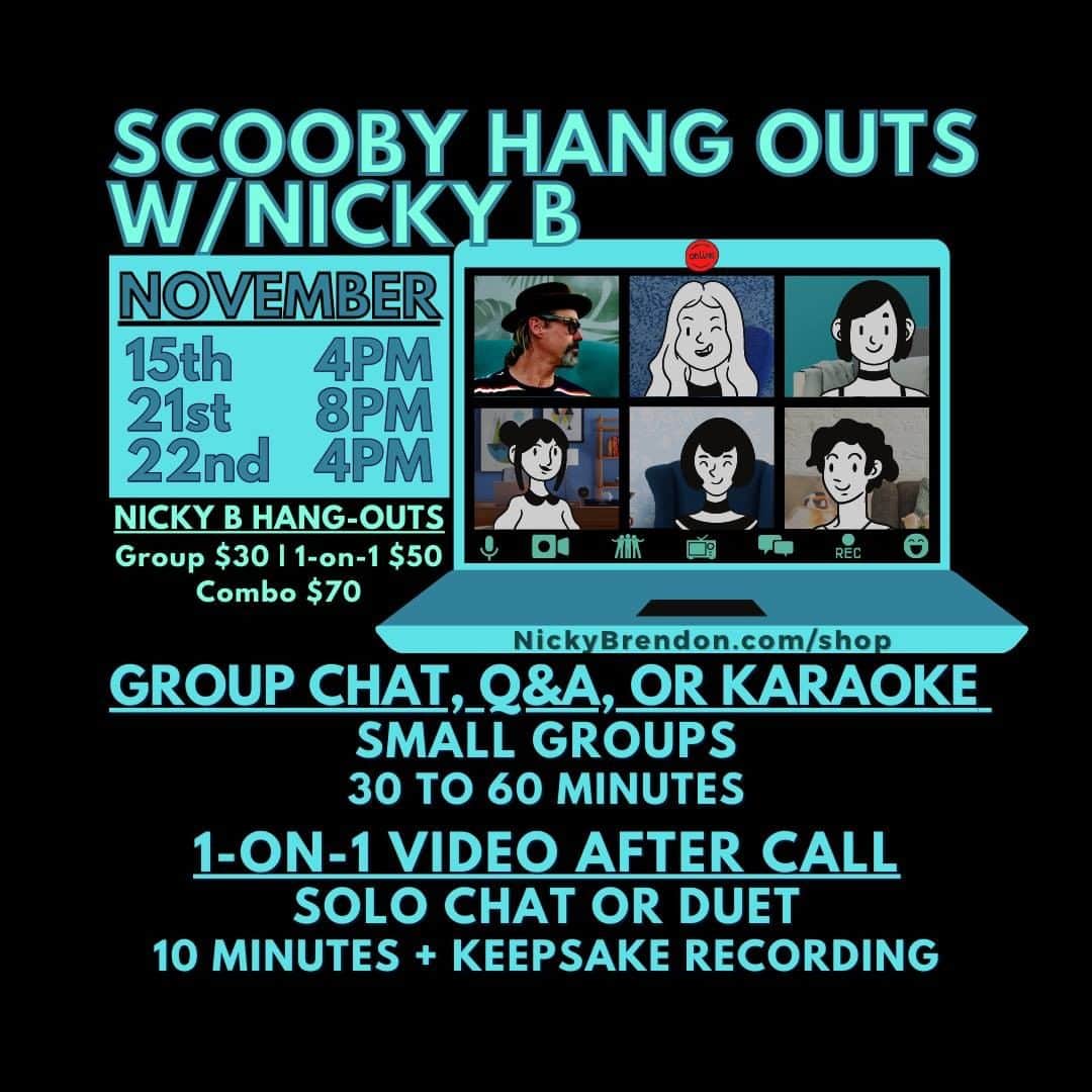 ニコラス・ブレンドンさんのインスタグラム写真 - (ニコラス・ブレンドンInstagram)「Join me and a few new Scooby friends for Hang Outs and 1-on-1 chats/duets this November! Group chats are $30, 1-on-1 chats are $50, but you can get both for $70 if you purchase by November 30!  https://www.nickybrendon.com/product/video-hangout/  #NicholasBrendon #NickyBrendon #Buffy #BuffytheVampireSlayer #BtVS #Pangs #Pangsgiving #Friendsgiving #Autographs #Keepsakes #XanderHarris」11月15日 22時37分 - nicholasbrendon