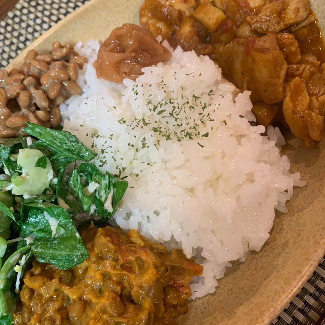ichigoのインスタグラム：「最近またカレーよく作ってる☻ スパイス たまねぎ トマト缶 さえあれば、あとはありあわせの具で無限にレシピ錬成できるのでちょーべんり☻ 自粛生活にもかなり向いてるとおもう🍛 グリーンカレーはお肉とか具を炒めて下味つけてからパックのやつドバーッとするだけだからさらに簡単☺️ そろそろナン焼けるようになろうかな笑  みんな、カレーの具は何が好き〜？」