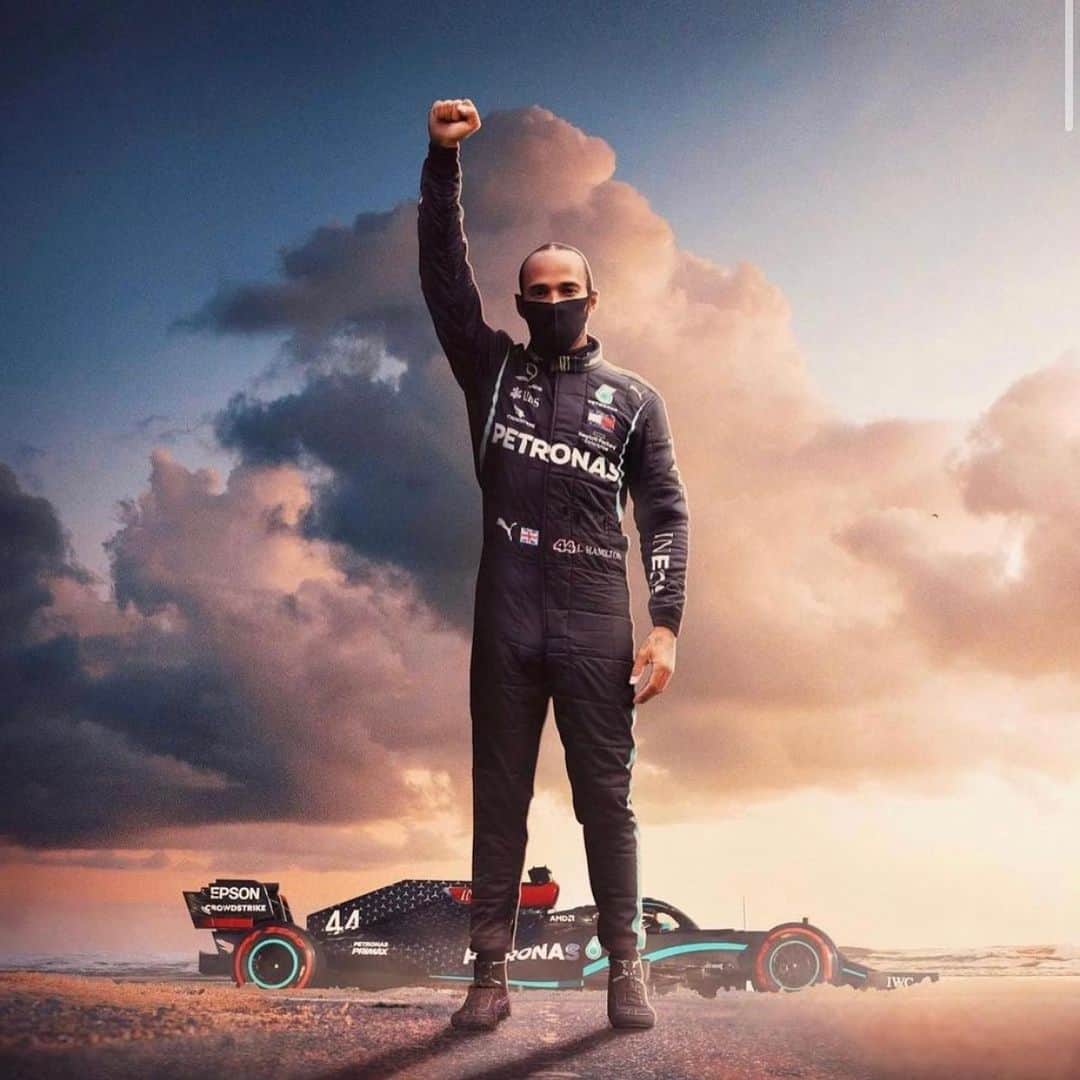 のインスタグラム：「What a legend of a man!! What you stand for on and off the track is powerful and inspirational #s7illrising #lewishamilton」