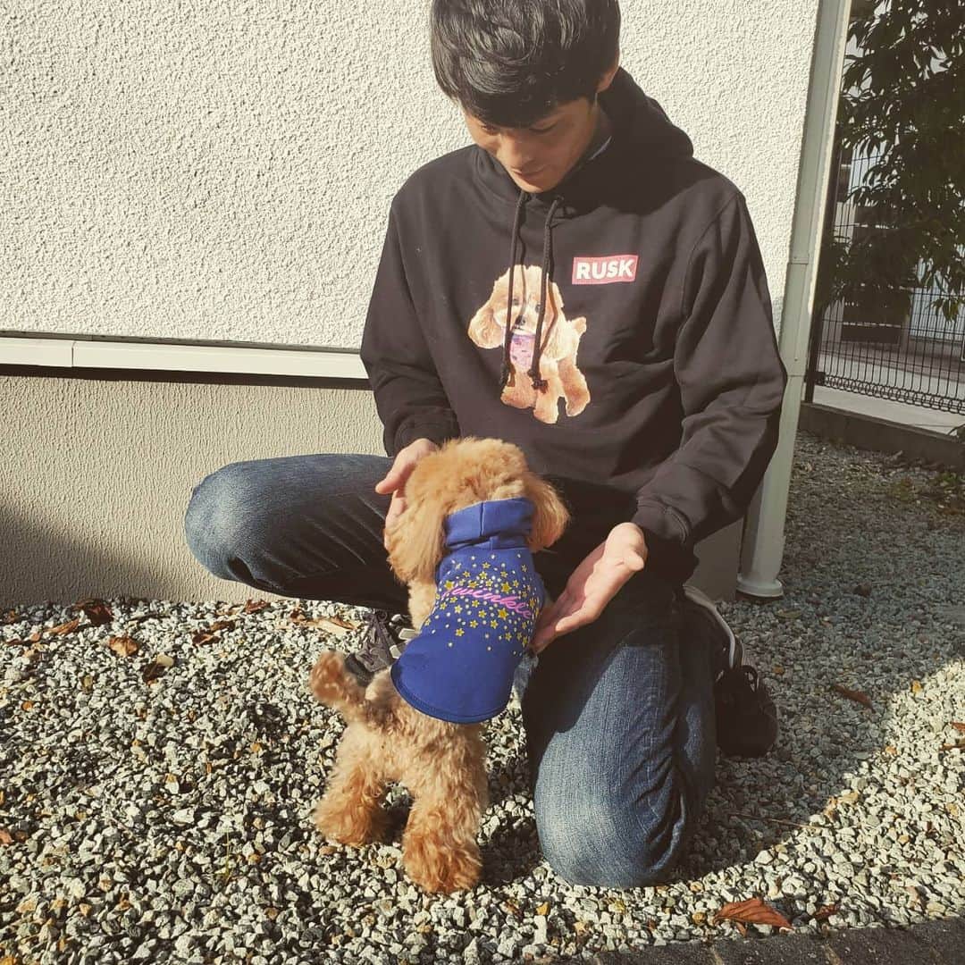 聖澤諒のインスタグラム：「#snapteeを使ってラスクのパーカーも作っちゃいました😄  簡単に作れちゃうのでオススメしておきますね😁」