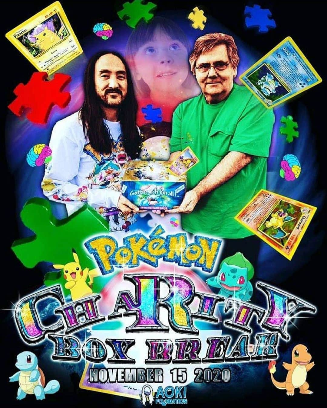 スティーヴ・アオキさんのインスタグラム写真 - (スティーヴ・アオキInstagram)「Our Charity Pokemon Box Break is finally here!! 5PM on Twitch.tv/SteveAoki w/ @realkingpokemon and some special guests!! Raising money for @aokifoundation in support of Autism 🧩 and Brain Health 🧠. Slide to see the shirt we made for the event!」11月16日 7時09分 - steveaoki