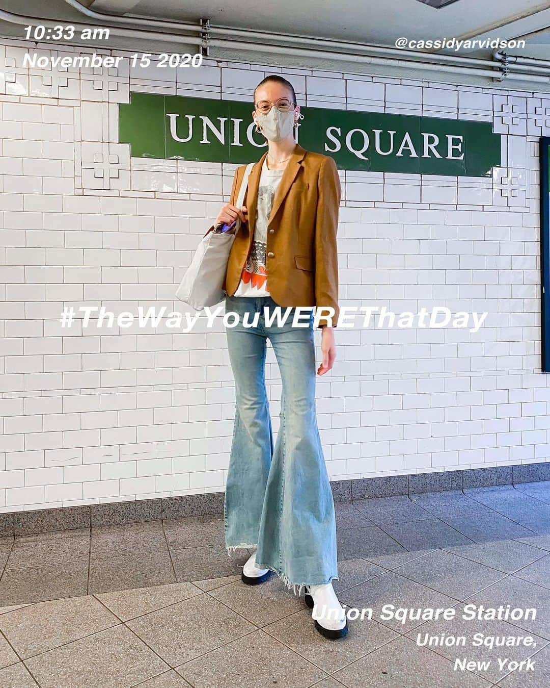 筒井心一のインスタグラム：「@cassidyarvidson in #UnionSquareStation at 10:33 am, November 15 2020, #NewYork ﻿ #OutfitOfTheDay = #TheWayYouWEREThatDay  #TWYWTD #ShinichiTsutsui」