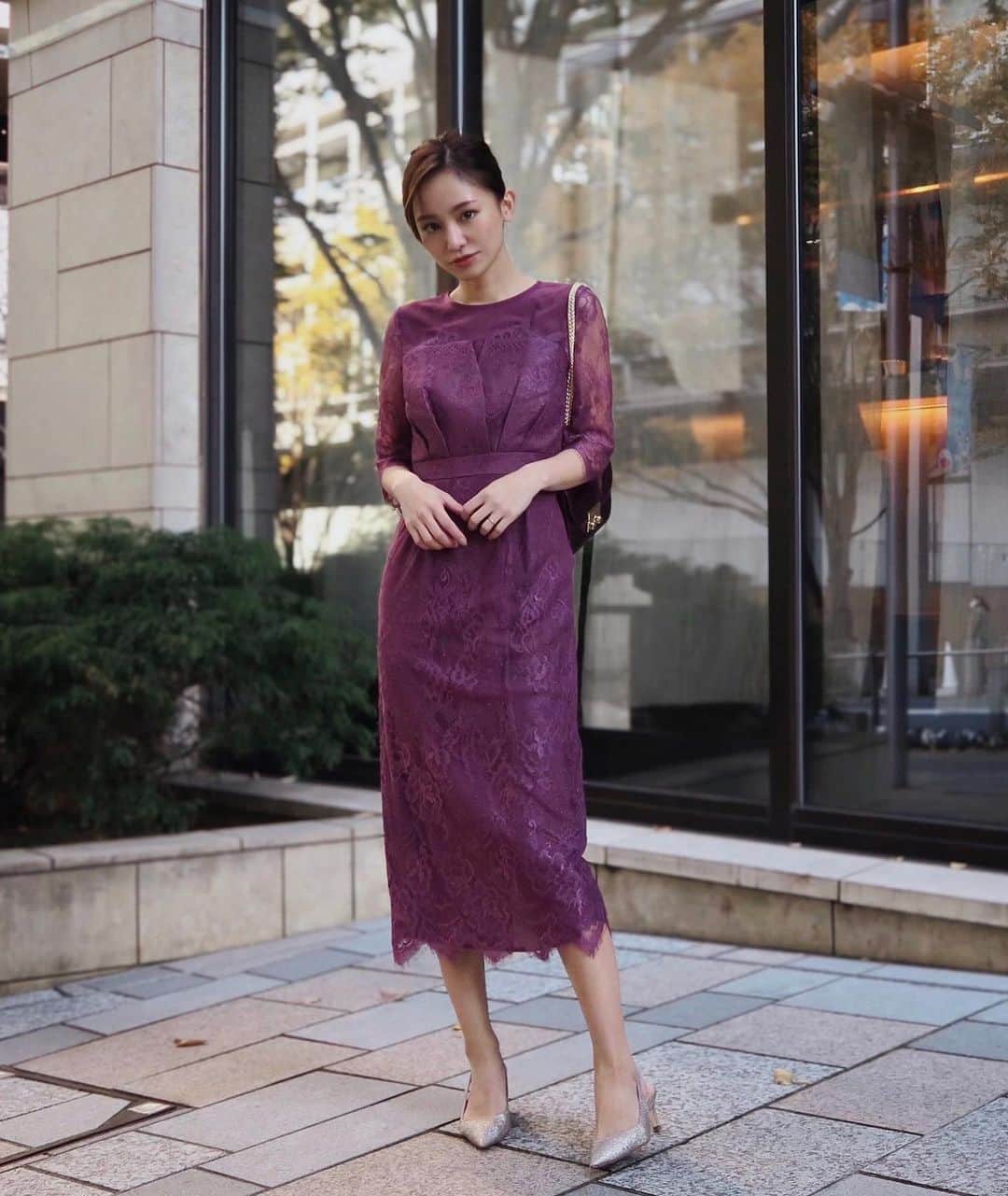 宮本沙恵のインスタグラム：「💜💜💜 . #結婚式ドレス#パーティードレス#お呼ばれ#結婚式二次会#オケージョンワンピース」