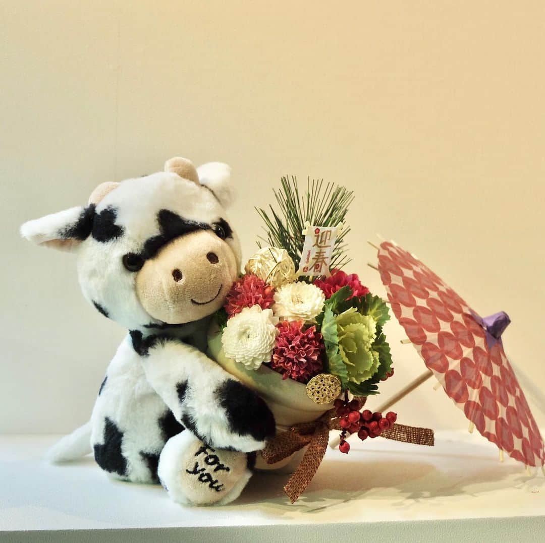横浜ディスプレイミュージアムのインスタグラム：「. 2021年は丑年！🐮✨  二階ドライ売場に可愛らしい 抱きつきアニマルうしのもーちゃんが入荷致しました💕  ふわふわ素材で触り心地も良いので とっても癒されます♪  手にヒモが付いているので リボンを通してアレンジを持たせることが出来ます✨  お正月アレンジやギフトとして 是非うしのもーちゃんをご活用ください♪  MHZDAWMBQ1 ¥1,730+tax  #横浜ディスプレイミュージアム #株式会社ポピー #横浜 #ディスプレイ#アーティフィシャルフラワー #フラワーアレンジメント #フラワーデザイン #インテリア雑貨 #インテリア#インテリアコーディネート#スタイリスト#装飾#デコレーション#花のある暮らし #花好きな人と繋がりたい #丑年#正月#正月アレンジ #うしのもーちゃん #display #yokohama#flowerarrangement #interiordesign #artficialflower #flowerstagram」