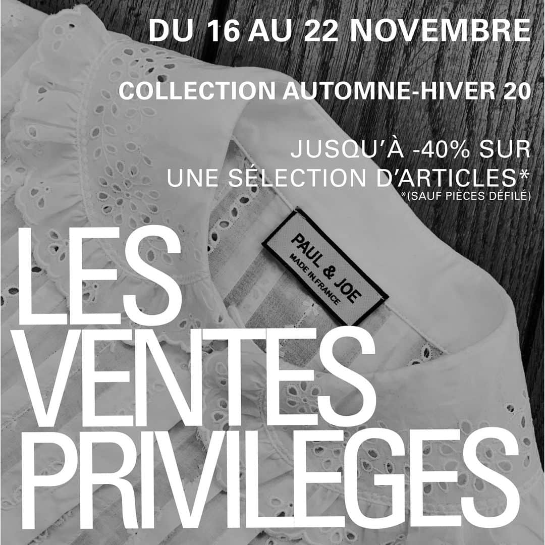 のインスタグラム：「PRIVATE SALES - From the 16th to the 22th of November shop our new Fall Winter pieces at 40% OFF on our website !⁠ Shirts, dresses, trousers, jackets... Treat yourself 😻⁠ -⁠ #PaulandJoe #VP #Private #Sales #HW20 #FW20」