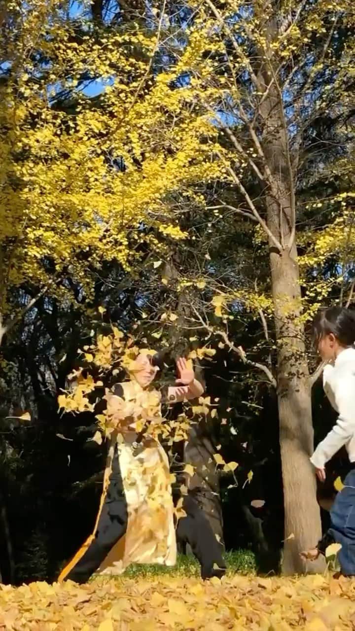 のインスタグラム：「Autumn nunchaku🍁  #autumn #autumnleaves #japan #kids #鬼滅の刃 #ninja  #紅葉 #よしもとリール王決定戦」