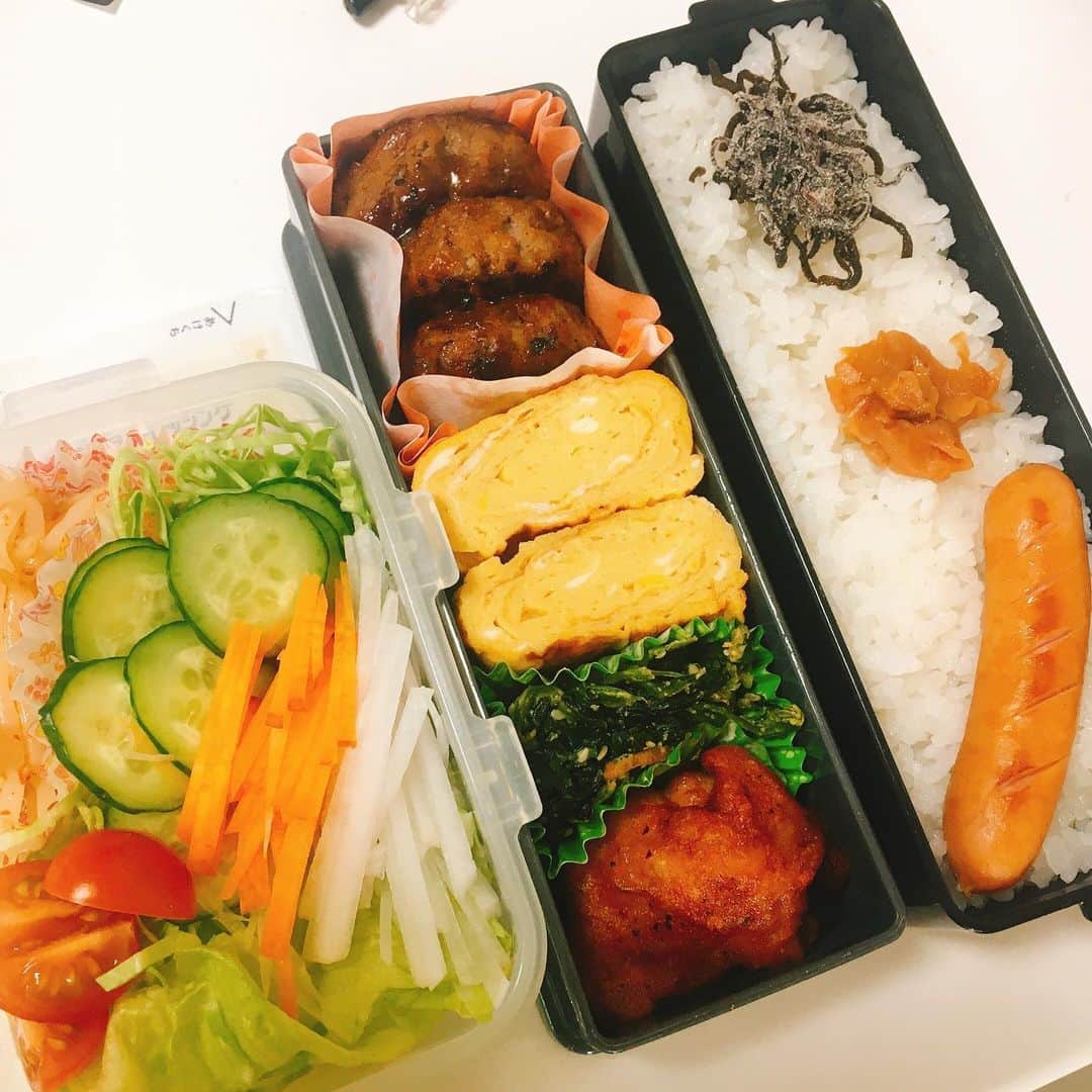 水野愛日のインスタグラム：「#最近のお弁当   #まなびごはん #おべんとう記録 #おべんとう #お弁当の記録 #簡単弁当 #ワンパターン弁当 #女子弁当 #女子弁当記録 #田中のふりかけ #サラダ弁当 #たまごやき #お弁当🍱 #お弁当女子 #ランチボックス」