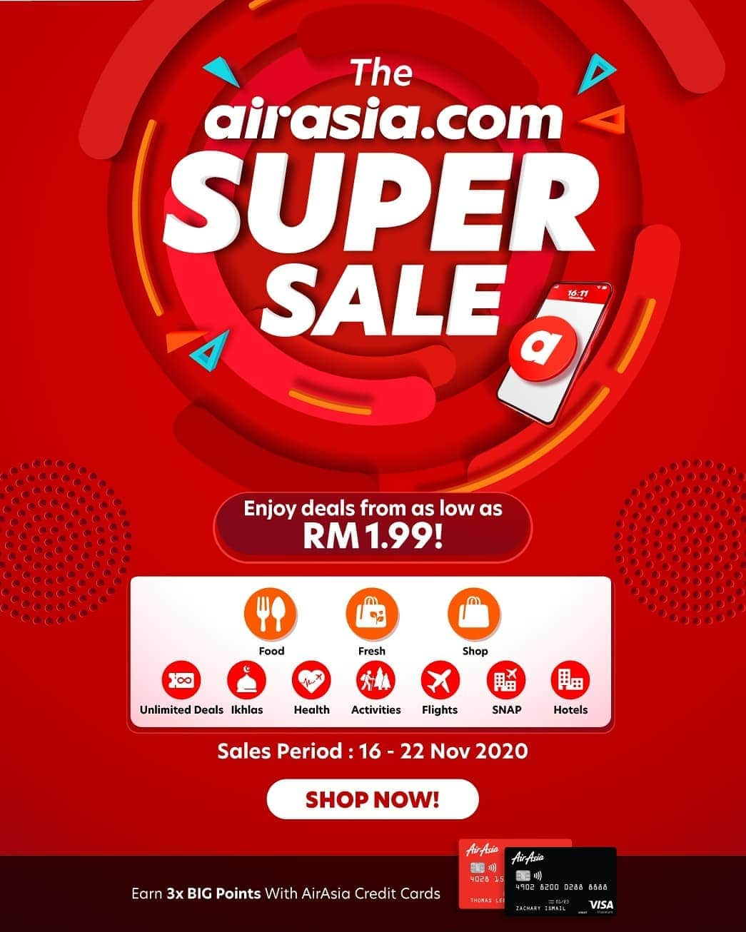 エアアジアさんのインスタグラム写真 - (エアアジアInstagram)「The airasia.com SUPER SALE is back!  Check out airasia.com to enjoy deals from as low as RM1.99 (link in our bio)!   Grab even BIGGER SAVINGS with our FLASH SALES happening daily until Sunday, 22 Nov! 🤑👌  #airasiaForEveryone」11月16日 20時37分 - airasiasuperapp