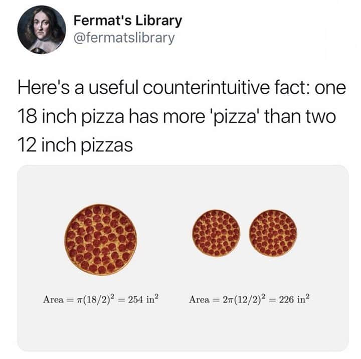 9GAGさんのインスタグラム写真 - (9GAGInstagram)「How to get people interested in math⠀ By fermatslibrary  TW⠀ -⠀ #pizza #math #9gag」11月17日 8時00分 - 9gag