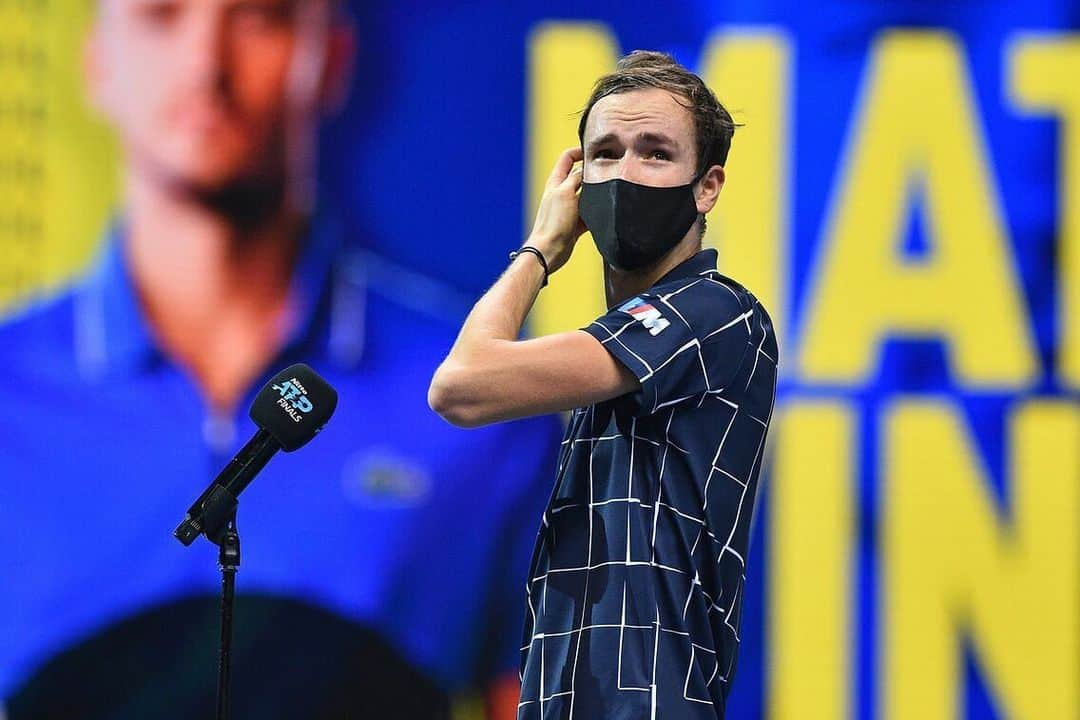 ダニール・メドベージェフのインスタグラム：「First win in London #nittoatpfinals 💥// Первая победа в Лондоне #nittoatpfinals 💥」