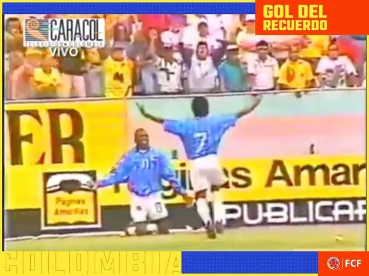 サッカー コロンビア代表チームのインスタグラム：「#GolDelRecuerdo  @eltinoasprilla marcó este gol 🆚 🇪🇨 en las Clasificatorias a la Copa Mundial de la FIFA de Francia 🇫🇷 1998  #VamosColombia 🇨🇴」