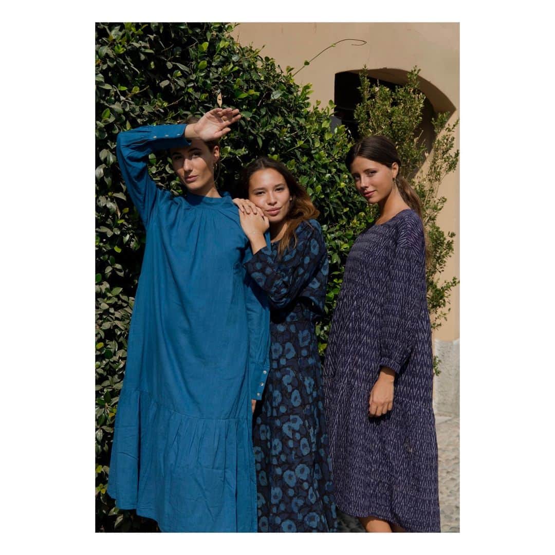 マッタのインスタグラム：「3 of our fall favorites 💗⁠ ...seen here our Paris Dress in Teal, our Sufi Anemone Dress in Indigo and our Lata Ikat Dress in Navy ~ link in bio for more ~」