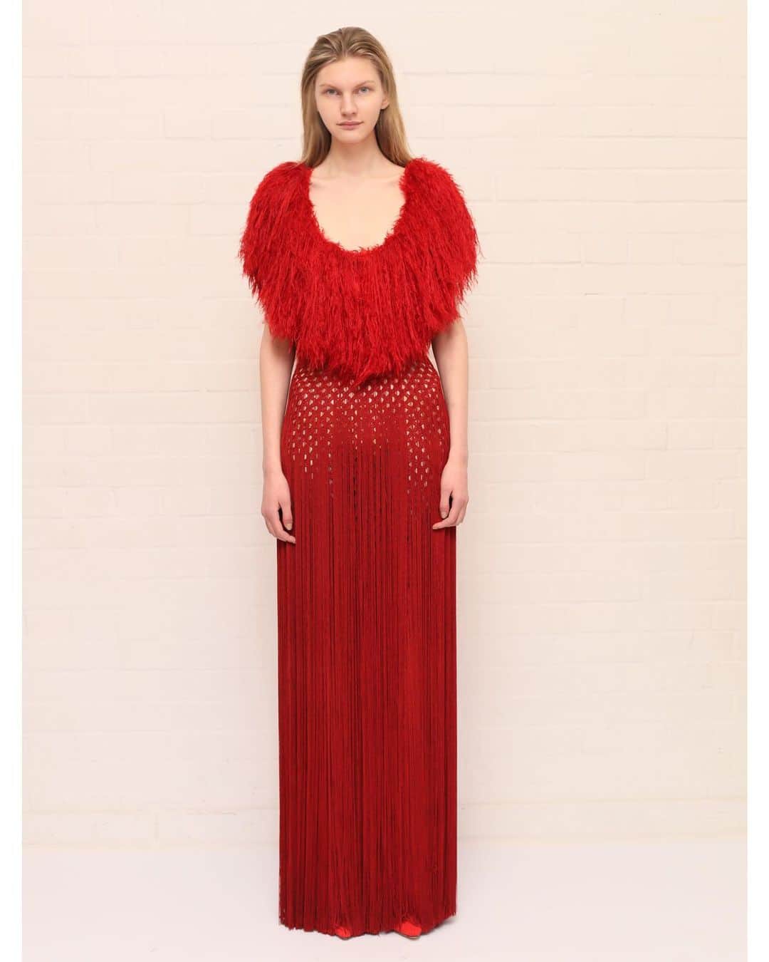マークファストのインスタグラム：「Studio fittings/// AW2020 feathered fringe dress 📸 @gregmikrut」