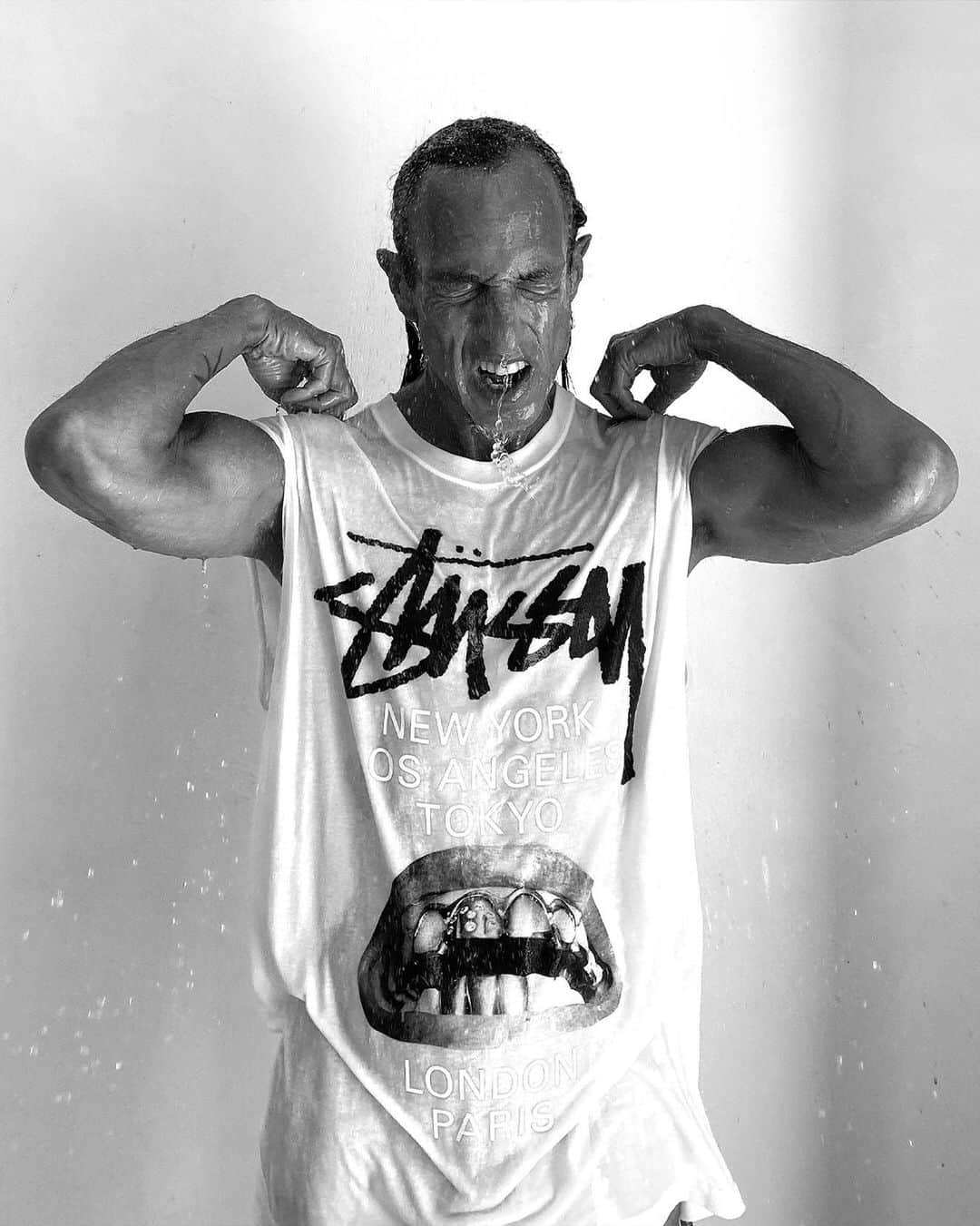 Stüssyのインスタグラム：「Stüssy World Tour Collection @rickowensonline   To celebrate their 40th anniversary, Stüssy has invited a group of designers to create on their canvas, the classic Stüssy World Tour t-shirt. Rick Owens, Martine Rose, Takahiro Miyashita, Marc Jacobs, and Virgil Abloh all represent different cities & communities that have inspired Stüssy. Each brings a different perspective, sensibility, and intention that juxtaposes with time tested Stüssy design language.  Stüssy will donate a portion of the net proceeds from each t-shirt to a charitable organization of the designer’s choosing.  The World Tour Collection will be available in Chapter Stores, Dover Street Market and stussy.com on Friday November 20th at 10am.」