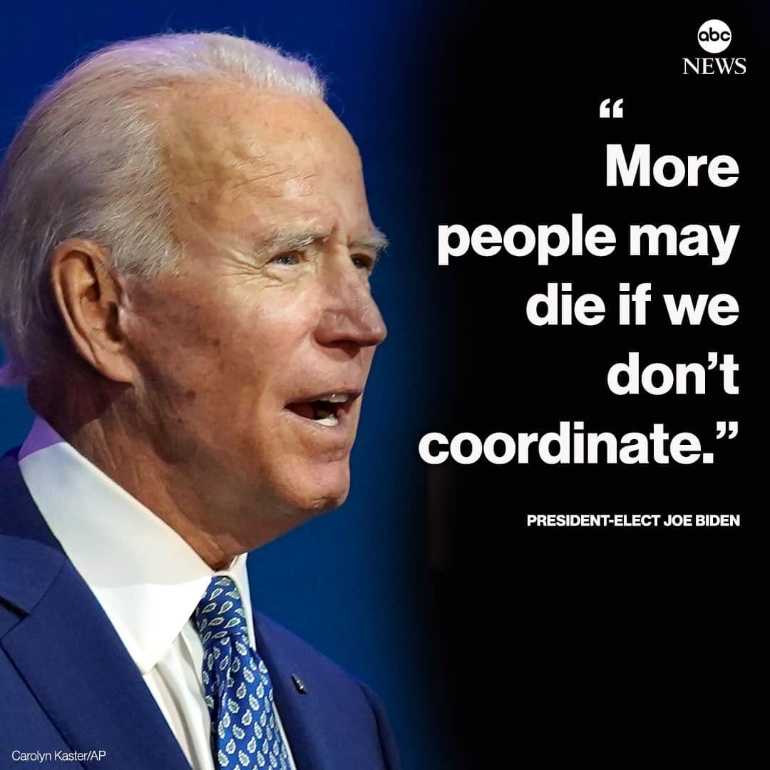 ABC Newsさんのインスタグラム写真 - (ABC NewsInstagram)「"More people may die if we don't coordinate," President-elect Joe Biden says, when asked about the Trump administration's refusal amid the pandemic to grant him access to federal resources allocated for the transition of power. #joebiden #donaldtrump #coronavirus #covid19 #vaccine⁠ ⁠ Read more headlines from the transition at LINK IN BIO.」11月17日 6時22分 - abcnews