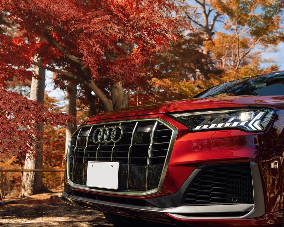 アウディ ジャパンさんのインスタグラム写真 - (アウディ ジャパンInstagram)「Audiが誇るプレミアムSUVとして、さらなる進化を遂げた新しいAudi Q7。 紅葉の花言葉と同じく、「美しい変化」という言葉が似あう一台です。  #Audi #AudiQ7 #アウディQ7 #Audijapan #アウディ #carwithoutlimits #carsofinstagram #Audiworld #Audigenic #車好きな人と繋がりたい #紅葉 #虹の郷 #秋 #Autumn #秋の空 #秋の風景 #ドライブ」11月17日 18時00分 - audijapan