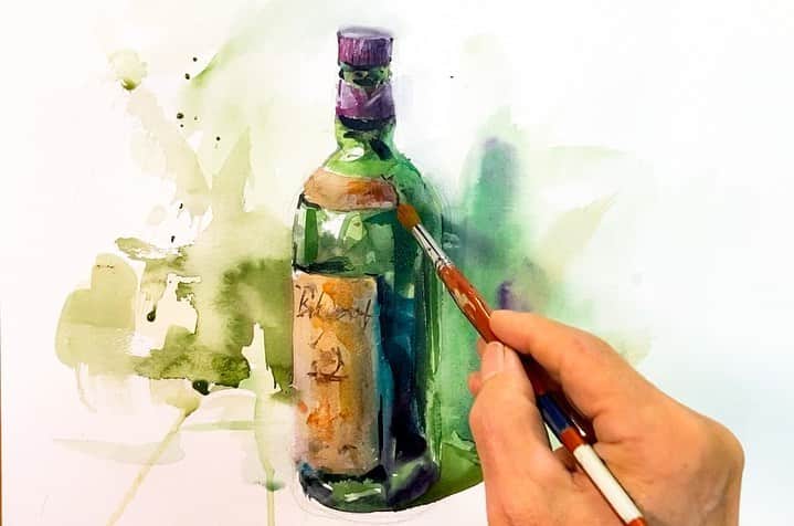 柴崎春通さんのインスタグラム写真 - (柴崎春通Instagram)「5 min Watercolor  How to Draw & Paint a Green glass bottle  Stilllife  I posted a new video on Youtube. Check it out!  YouTubeに新しい動画を投稿しました。宜しければ見てくださいね。  【プロの技を大公開！】 5分でわかる水彩画〜透き通ったガラスのボトル（瓶）を綺麗に描くコツ / 初心者必見！柴﨑直伝のテクニック  Watercolor by Shibasaki  https://youtu.be/gnd3JPAPPNA  #shiba_watercolor #watercolor #painting #drawing #stilllife #art #youtube #youtuber #水彩 #水彩画 #静物画 #瓶」11月17日 9時36分 - shiba_watercolor
