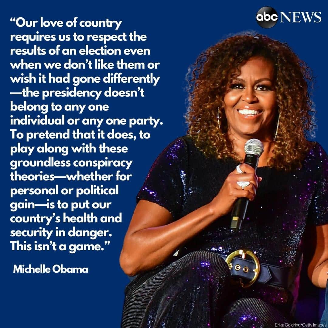 ABC Newsさんのインスタグラム写真 - (ABC NewsInstagram)「Former first lady Michelle Obama is apparently taking aim President Trump for refusing to concede, writing in a lengthy Instagram post, "This isn't a game." READ MORE AT LINK IN BIO.」11月17日 10時01分 - abcnews